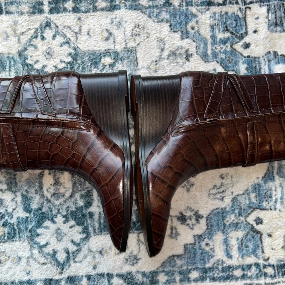 NEW Franco Sarto Elegant Brown Crocodile Pattern Wedge Ankle Boots Size 8 - Picture 6 of 9